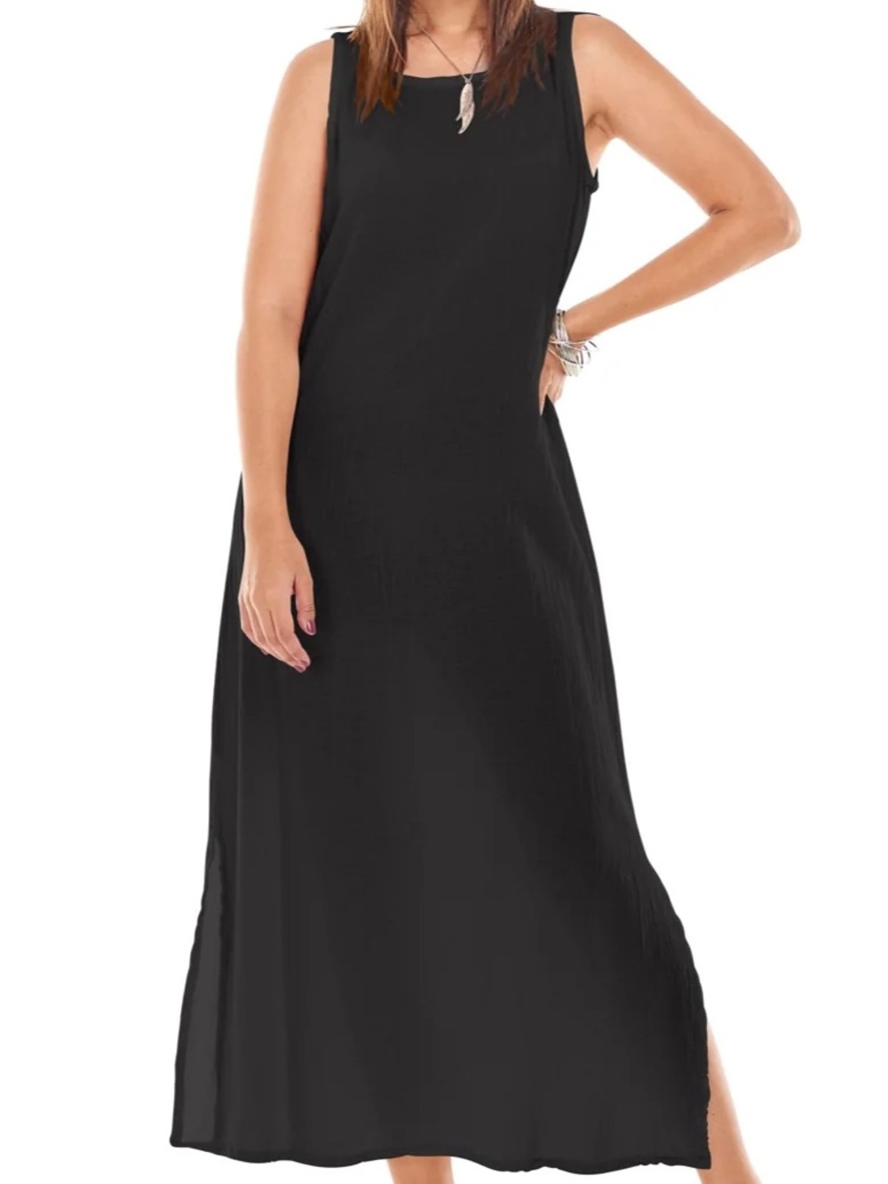NWT Oh My Gauze! Sylvia Black Sleeveless Maxi Dress 100% Cotton